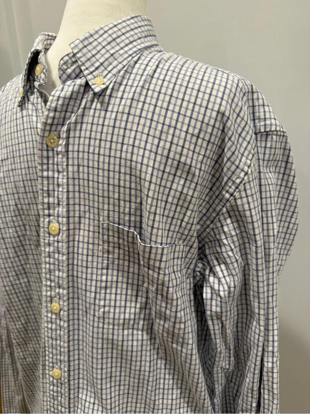 J. Crew White Button-Down Shirt with Blue Windowpane Check